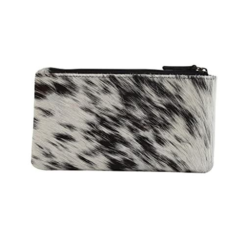 Image of Myra Cookie Crunch Leather and Hairon Cowhide Wallet - 7x4 inch Cow Print Wallets for Women, Black and White Clutch, Long, Western Cowprint, Boho, Country Stuff, Cowgirl Gifts for Women, Mom, Sister, Aunt