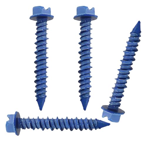 MDXing 40 tornillos hexagonales de cemento autocortantes azules de 5 x 32 mm, tubos de expansión de ladrillo de espuma con revestimiento antioxidante para hormigón de tornillo de anclaje, paredes de