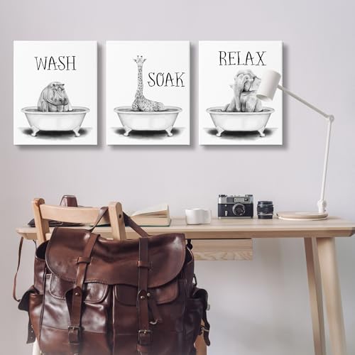 Image of Stupell Industries Jungle Animals Bath, 24 x 30 Inch Canvas Wall Art Set | Stupell Industries . By Rachel Nieman . Ready to hang . Great for bathroom decor . Made in USA