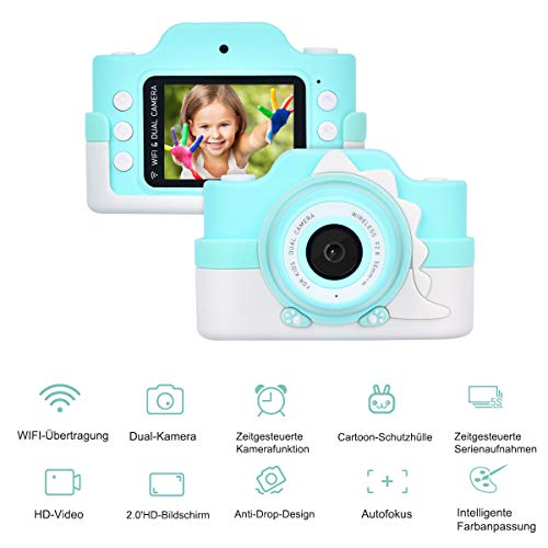 Funkprofi Kinderkamera WiFi 2 Objektive 24 MP HD 2.0" IPS-Bildschirm mit Aufklebern und Cartoon Schutzhülle Digitalkamera für Kinder als Geschenk (Blau) – Bild 3