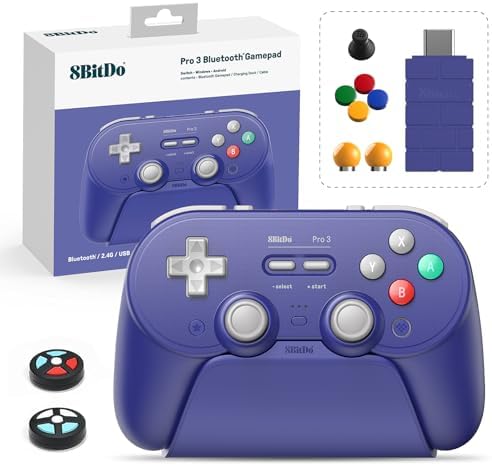 8Bitdo Pro 3 Bluetooth Controller with TMR Joysticks, Swappable A...