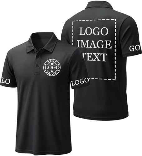 Custom Polo Shirts for Men Design Your Own Custom Golf Shirts Jersey Personalized Work Polo Shirt 4 Sides Printed Black X-Small