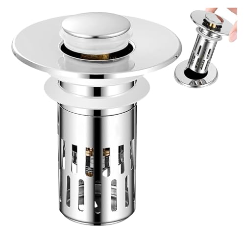 Bathroom Sink Drain Filter with Hair Catcher, Upgraded Stainless Steel Drain Stopper and Anti-Clogging Basket for Kitchen Sink, Floor Drain, Tool-Free Installation