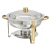 Winco Winware 4 Quart Round Stainless Steel Gold Accented Chafer