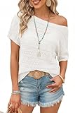 Cakulo Womens Off The Shoulder Batwing Short Sleeve Crochet Tops 2026 Spring Summer Sweater Top Knit Beach Cover Up White XL