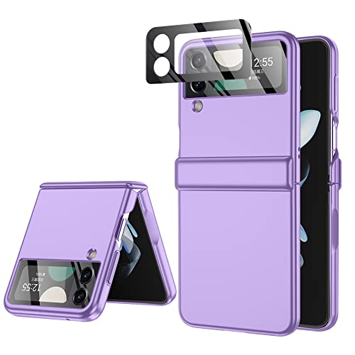 for Samsung Z Flip 4 Case: [Full Cover Hinge Protection] Slim Phone Case with Built-in Screen Protection Metal Volume Key Protection Wireless Charging for Galaxy Z Flip 4 5G(2022) (Purple)