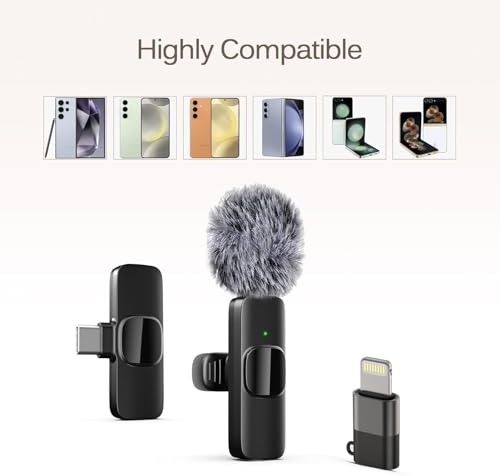 Image of New Furry K8 Mic Wireless Lavalier Microphone with Noise Canceling Microphone for Collar Compatible with All Smartphones for Podcast, Vlogging, Clip-on for YouTube, Singing, Video Recording