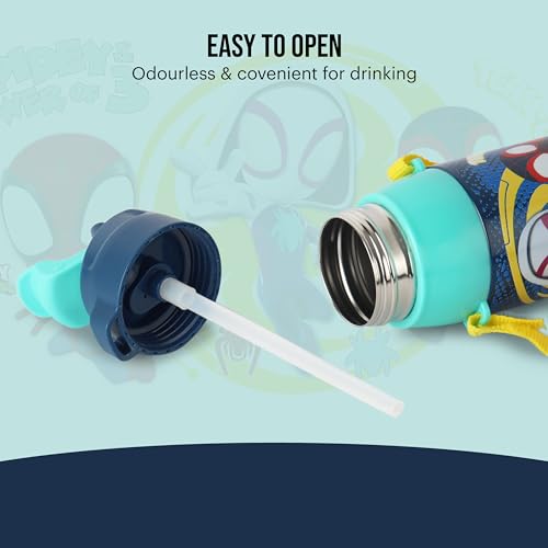 Image of CELLO Kidzbee Era 400 Insulated Kids Water Bottle 400 ml, Navy Blue | 3D Touch & Feel Web Warriors Design One Hand Grip Lightweight Leakproof Easy Sip Flip Cap Insulated Water Bottle for School Kids