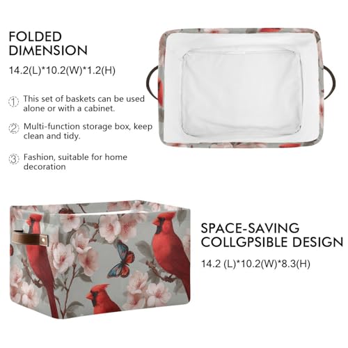 Image of Aslsiy Storage Basket Cardinal Blooming Cherry Nursery Bins Butterfly Baby Box Canvas Clothes Shelf Basket Laundry Hamper Gift Basket for Home Closet 1 Pcs