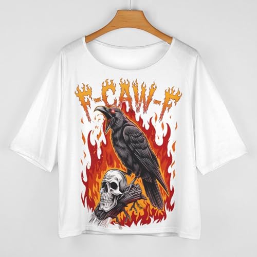 Retro Caw Black Raven Crow Skull Women's Off Shoulder T Shirt Loose Fit Casual Blouse Chic Batwing Sleeve Slouchy Tops3