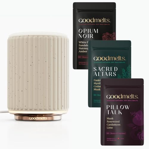 Image of Halo Wax Melt Starter Kit, Ceramic Aroma Diffuser & Scented Melts | Speckled White 'Luster' | Natural Soy Wax | 180+ Hrs Scent Time - Safe Smoke-Free Easy to Use