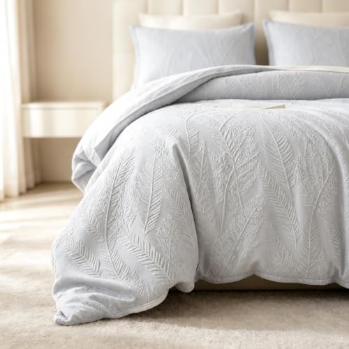 SLEEP ZONE Boho Duvet Cover Set Twin Size, Jacquard Leaf 2 Pieces Luxury Soft Breathable Duvet Cover with 1 Pillow Shams, Bedding Set for All Season, 68" × 90", Blue - image 8