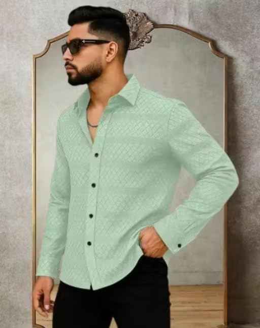 Image of Men Solid Casual Collared Shirt Breathable Comfortable Regular Fit Modern Stylish Everyday Fashion Outfit
