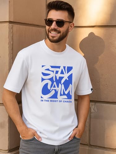 Image of Bewakoof Men's Cotton Printed Oversized Fit Half Sleeve Round Neck T-Shirt | Casual Wear | Street Wear | Oversized t Shirt for Men Cotton | Baggy