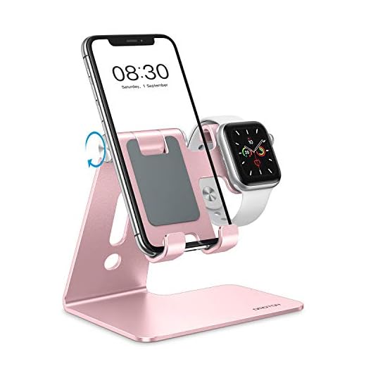OMOTON Apple Watch Charging Stand - 2 in 1 Adjustable Aluminum Phone Stand Holder Dock for Apple Watch SE/7/6/5/4/3/2/1, Apple Watch Charger Stand for iPhone 13/12 Pro Max/Pro/Mini/11, Rose Gold