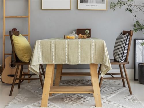 Nappe 135x180 polyester rayée beige jaune protège-table rectangulaire anti-tache imperméable cuisine