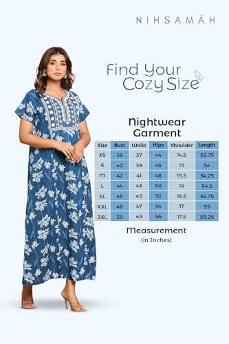 Image of NIHSAMAH Cotton Nighty for Women - Printed Stylish Night Gown, Comfortable Sleepwear Long Nightwear, Maxi