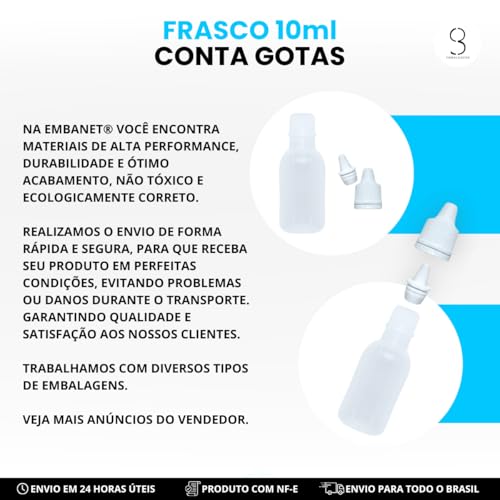 Frasco Plástico 10ml Conta Gotas Lacre Premium - 5un