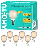 AMDTU 40W E12 Frosted Globe LED Bulbs, 2700K Warm White Dimmable Candelabra Base, Eye-Comfort Technology, Flicker-Free Decorative Lighting for Chandeliers, Dining Room, Vanity, and Bathroom Fixtures