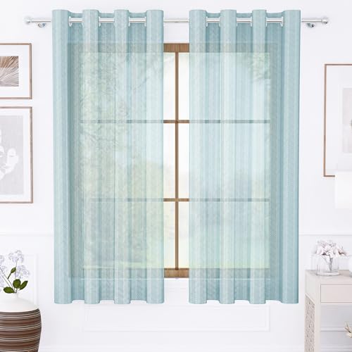 Image of Story@Home Window Curtains 5 Feet Long Set of 1 | Herringbone Printed | Semi Transparent Curtain | Net Curtains | Sheer Curtain for Living Room | (118 X 152 Cm, Blue) | Perfect for Home Decor