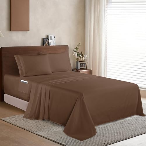 Elegant Comfort Luxury 1500 Premium Hotel Quality Microfiber 4-Piece Sheet Set - Soft, All Around Elastic 18-24 Inches Deep Fitted Sheet - Extra Deep Pocket Sheets, California King, Taupe