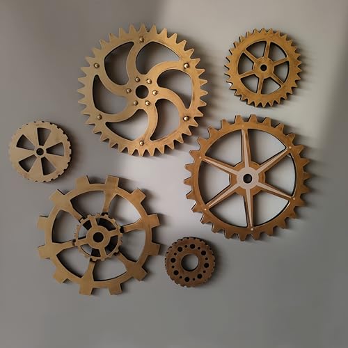 6 Piece Extra Large Vintage Wooden Gears Wooden...