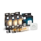 Philips Hue White Filament E27 LED Lampe Edison 3-er Pack inkl. Hue Bridge, dimmbar, Vintage Design...
