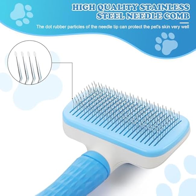 Blue Slicker Brush for Dogs & Cats - Self Cleaning, Removes Loose Undercoat, Gently Grooming Tool with Release Button-hhwHAJQR