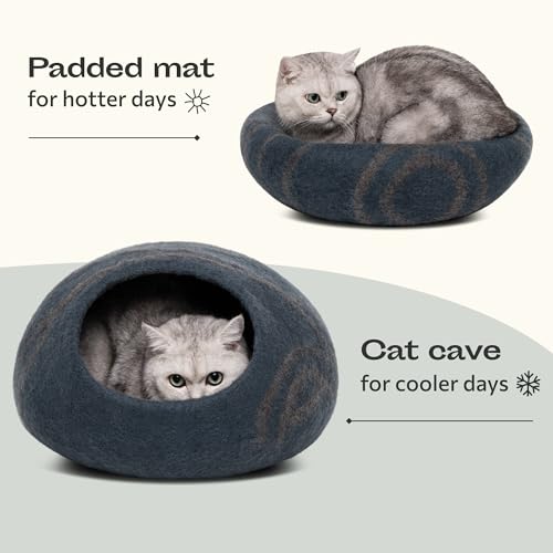 MEOWFIA Premium Felt Cat Bed Cave - Handmade 100% Merino Wool Bed for Cats and Kittens (Large, Slate Grey) - Image 5