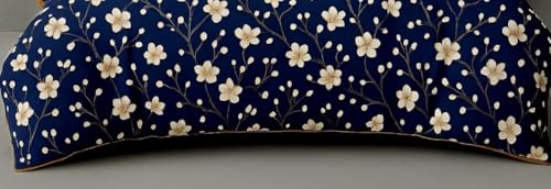 Image of Bedding Set Combo of Double Bed Duvet Cover Set with Fitted Bedsheet & 2 Pillow Covers | 300 TC Cotton Fabric | Zipper Closure |All Round Elastic|Warm Stuff|SED 035|Dark Blue Petals | Breathable material