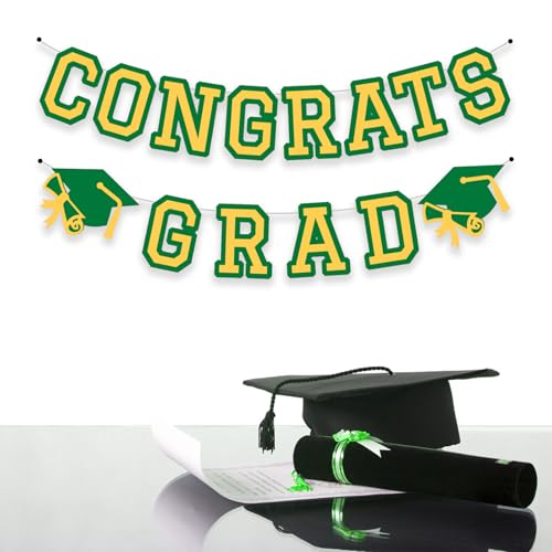 Image of Congrats Grad Banner Graduation Party Banner Decoration Hanging Garland High School College Backdrop Supplies Green Yellow