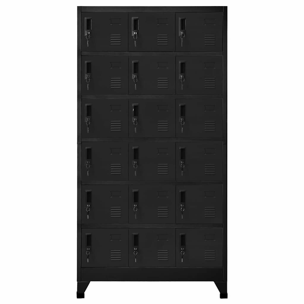 Taquilla de acero negro con 18 compartimentos, 90 x 40 x 180 cm