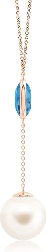 Miniatura 2 de Angara Freshwater Pearl Pendant for Women Round Freshwater Cultured Pearl Blue Topaz Fashion Pendant Necklace in 14K Solid Gold With 18" Chain
