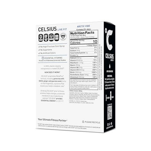 Image of CELSIUS On-The-Go Powder Sticks Arctic Vibe, Essential Energy 2.5 Oz (14 Sticks per Pack) (Pack of 28)