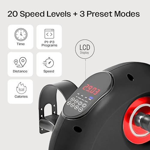 Image of Sparnod Fitness SMB-625 Electric Mini Exercise Bike, Portable Pedal Exerciser with Remote Control, LCD Display for Time Speed Distance Calories, Quiet Motor, Forward & Reverse Motion, 150kg Capacity