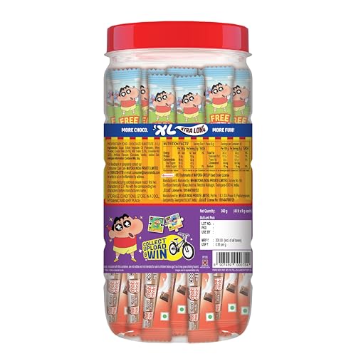 Image of Choki Choki XL Chocolate Paste Sticks Jar 360g (40 x 9g) | Extra Long Choco Milk Squeezy Tubes | Kids Snack with Free Puzzle Collectible | Vegetarian CHOKI CHOKI (Pack of 2).