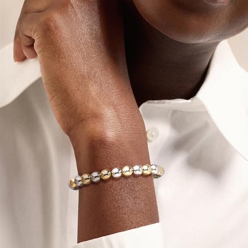 Ross-Simons Italian 8mm Sterling Silver and 18kt Gold Over Sterling Bead Stretch Bracelet2