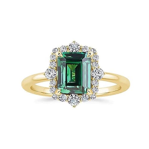 1/2/3/4 CT Emerald Cut Emerald Engagement Ring for Women, 10K/14K/18K Solid Gold Emerald Ring With Moissanite Halo, Infinity Promise Anniversary Ring for Her Size 4-12