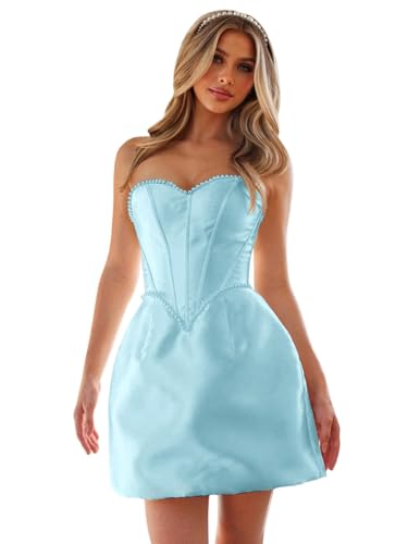 Pearl Satin Homecoming Dresses Strapless Short Prom Dresses for Teens Cocktail Party Dress