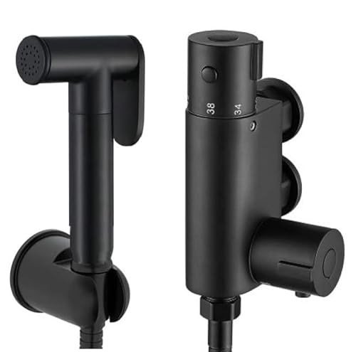 Black Noir Round Douche Thermostatic Bar Valve With Shower Spray Kit Matt