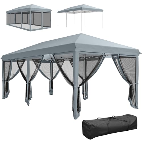 Outsunny 10' x 20' Pop Up Canopy Tent with Netting, Heavy Duty Instant Sun Shelter, Large Tents for Parties with Carry Bag for Outdoor, Garden, Patio, Gray