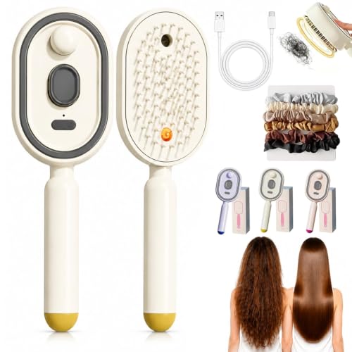 Cepillo de vapor eléctrico alaciador 3 en 1 con masaje de cojín de aire y spray nutre