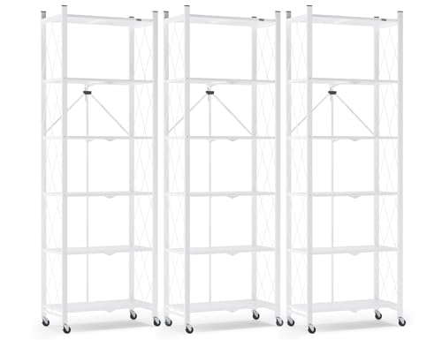 Image of ALANNG 73.6 Inch Folding Bookshelf, 6 Tier Metal Bookcase and Bookshelves | Tall Shelves for Living Room Office Bedroom, Heavy Duty Book Shelve Free Standing Open (White, 3PACK)