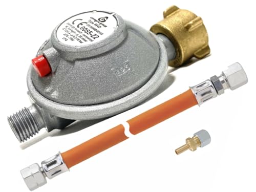 FERSTAN Gasregler Caravan Fahrzeugregler 30 mbar mit Schlauch 8mm und Adapter auf 10 mm
