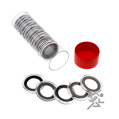 Red Capsule Tube & 20 Air-Tite 19mm Black Ring Coin Holders for Indian Head Penny Cents by OnFireGuy