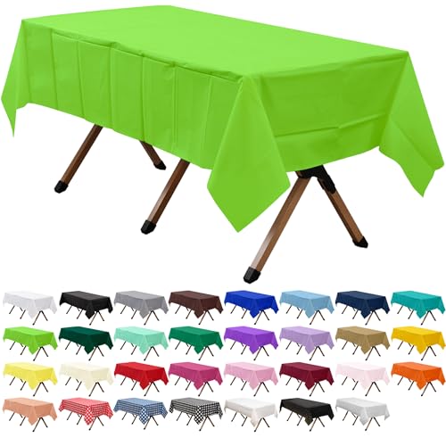 dinexlence 2 Pack Lime Green Premium Plastic Tablecloth Rectangle 54 x 108 Inches Reusable Apple Fruit Green Decorative Table Cover for Dining, Wedding, Party, Indoor and Outdoor use