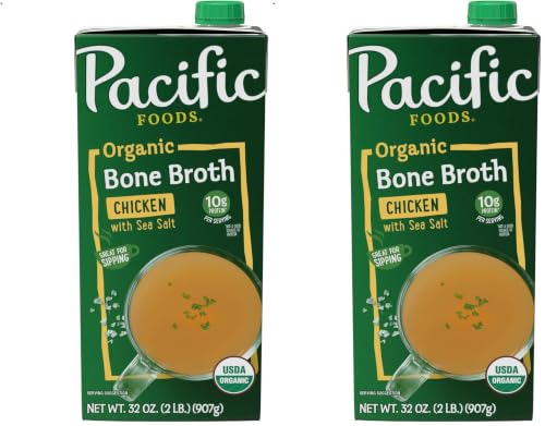 Image of Pacific Foods Organic Chicken Bone Broth With Sea Salt, 32 oz Carton (Pack of 2)