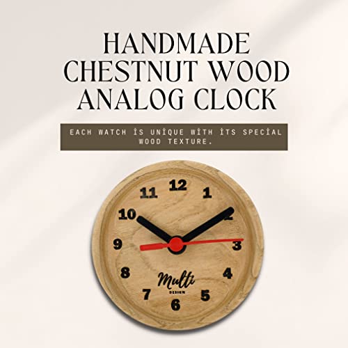 Multi Design Wooden Analog Desktop Clock - Decorative Chestnut Wood Clock - Easy To Read Silent Clock - No-Tick Design – 4.5 In. #TOP6