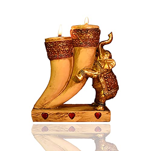 Kerzenhalter Elefant Dekor-Statue, Teelichthalter für Heimdekoration, Gold-Sammelfiguren mit Kofferraum Cover