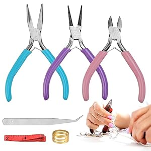 HAOMEEDUO 3 Pcs Alicates Joyeria Alicates de PrecisiÃ³n para Joyeria y Bisuteria Alicates de Corte Herramientas para Hacer Bisuteria Pulseras Collars + Pinza + Abridor de Anillos de Salto + Cinta